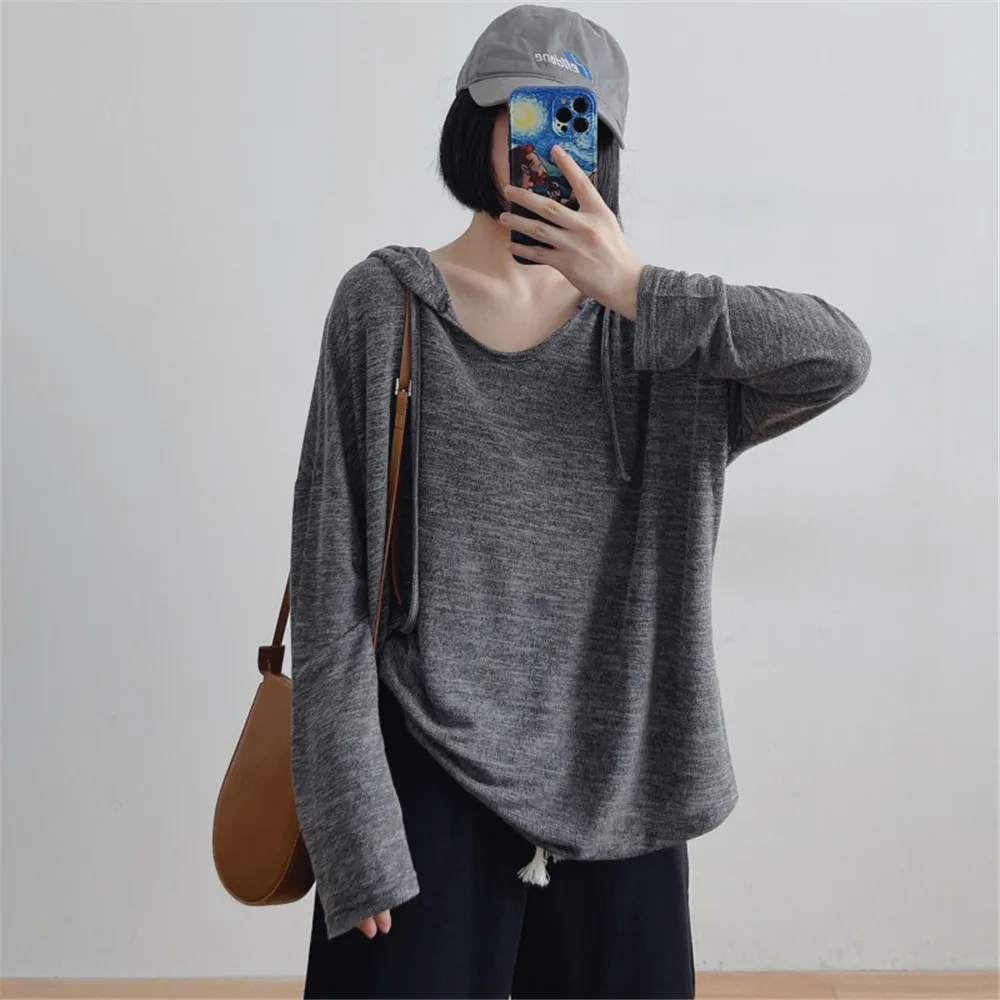 

T-shirt Mottled Snowflake Knitted Long-sleeved T-shirt Women Lazy Style Irregular Top New Japan Korean Teen Clothes Loose Casual