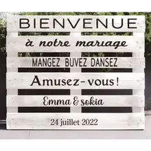 French Personalized Wedding Pallet Stickers BIENVENUE Wedding Venue Decorations Custom Names Date Vinyl Decals Party Decor