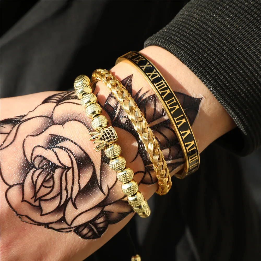 Luxury 3pcs/Set Stainless Steel Bracelet Hip Hop Men Jewelry Enamel Roman Number CZ Crown Charm Bangle Jewelry For Men Pulseira
Luxury 3pcs/Set Stainless Steel Bracelet Hip Hop Men Jewelry Enamel Roman Number CZ Crown Charm Bangle Jewelry For Men Pulseira