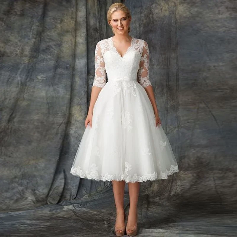 Elegant Lace Appliques A-line Short Wedding Dresses V-Neck Half Sleeves Bride Dress Vestido De Novia
Elegant Lace Appliques A-line Short Wedding Dresses V-Neck Half Sleeves Bride Dress Vestido De Novia