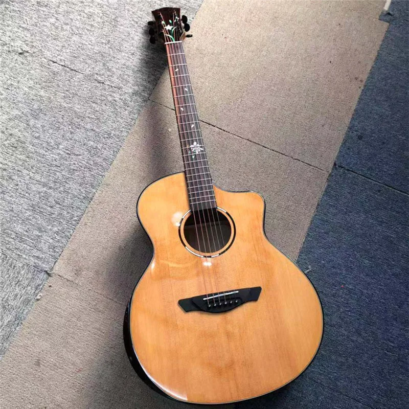 

41-дюймовая новая одноступенчатая акустическая гитара с защитой рук, лицевая сторона из ели, одиночная электрическая коробка, народная гитара, оптовая продажа