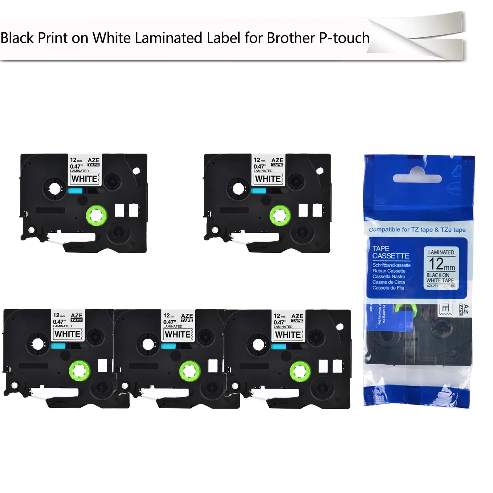 5PCS Laminated Black Print on White 0.47" Label Tape 12mm x 8m Compatible for Brother Labelmaker 1/2" TZe-231 TZe231 Tz-231
5PCS Laminated Black Print on White 0.47" Label Tape 12mm x 8m Compatible for Brother Labelmaker 1/2" TZe-231 TZe231 Tz-231
