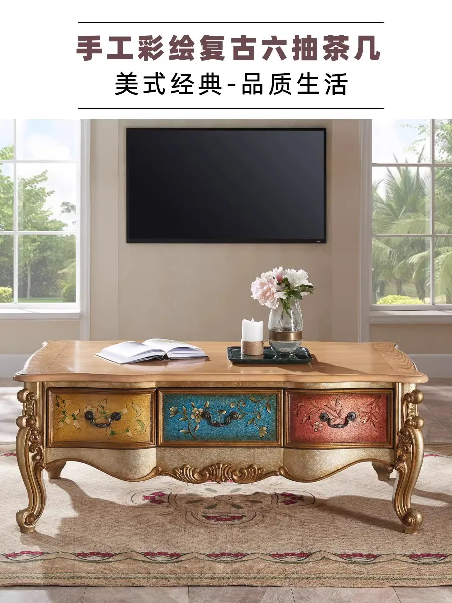 American-Style Solid Wood Coffee Table Living Room Vintage Painted Complete Furniture Small Apartment Champagne round Corner
American-Style Solid Wood Coffee Table Living Room Vintage Painted Complete Furniture Small Apartment Champagne round Corner