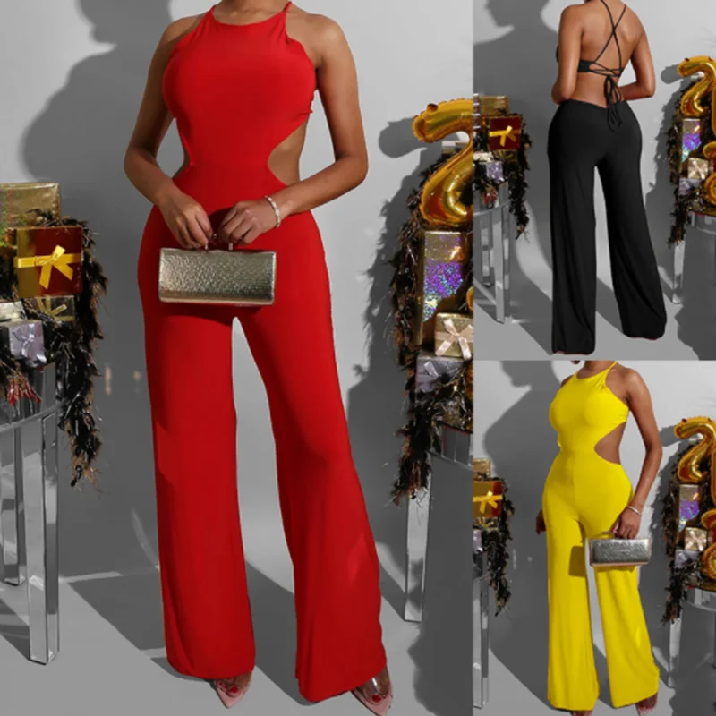 Women's Summer Jumpsuit Sexy Backless Halter Rompers Hollow Out Lace-up Jumpsuits 2022 Fashion Wide Leg Pants Ladies Outfits
Women's Summer Jumpsuit Sexy Backless Halter Rompers Hollow Out Lace-up Jumpsuits 2022 Fashion Wide Leg Pants Ladies Outfits