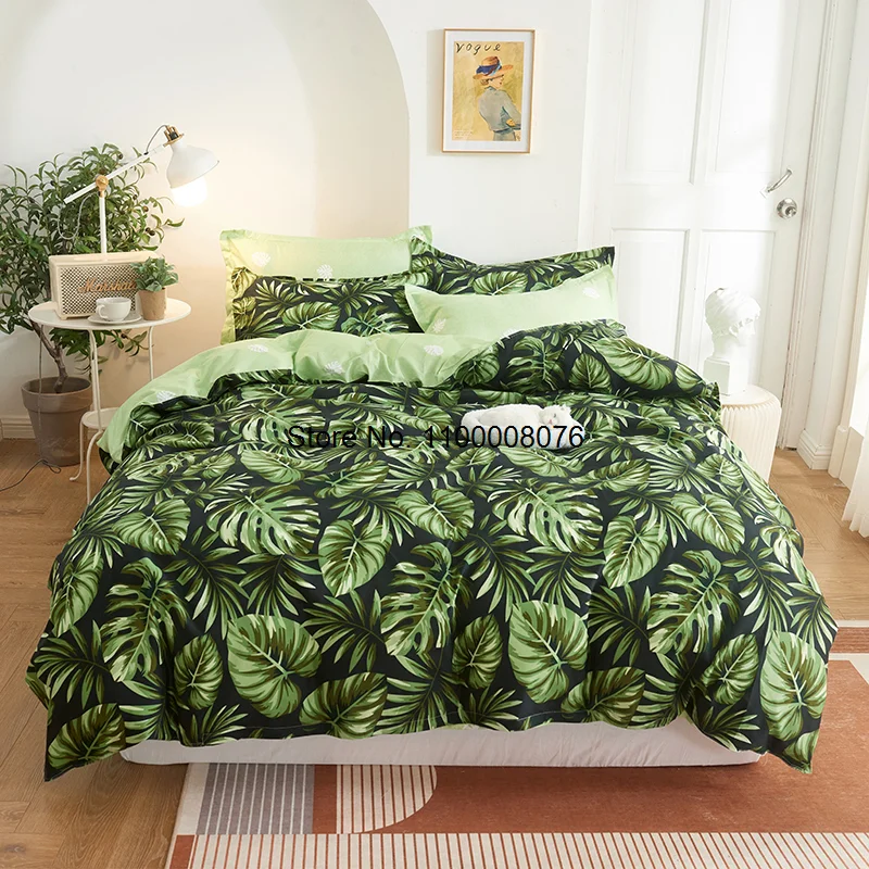 

Комплект постельного белья в европейском стиле с принтом зеленых листьев, 2/3 предмета, пододеяльник 220x240 200x200, для дома и спальни