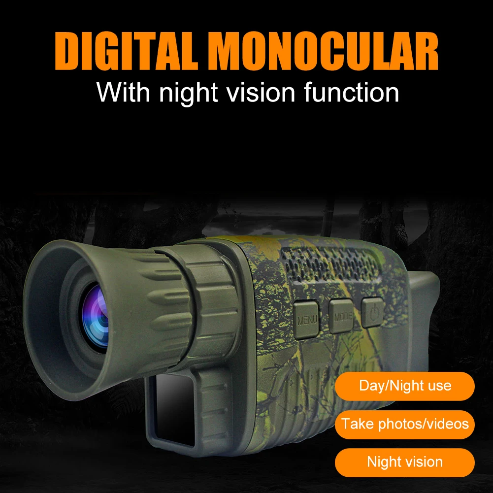 Digital Monocular with Day/Night Vision 5x Zoom USB Rechargeable Telescope Takes Photos Videos For Hunting Tactical Accessories
Digital Monocular with Day/Night Vision 5x Zoom USB Rechargeable Telescope Takes Photos Videos For Hunting Tactical Accessories