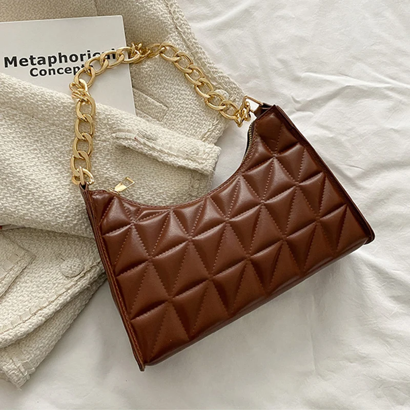 

Sping New Quilted Flap Square Bag for Women PU Leather Shoulder Bags Fashion Brands Chains Underarm Bags Designer Lady Tote Sac