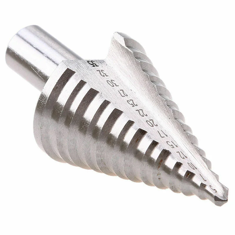 Titanium Step Drill Bit High Speed Steel Cutter 5-35mm 13 Steps Size Cone Drills Silver Widely Used To Cut Holes
Titanium Step Drill Bit High Speed Steel Cutter 5-35mm 13 Steps Size Cone Drills Silver Widely Used To Cut Holes