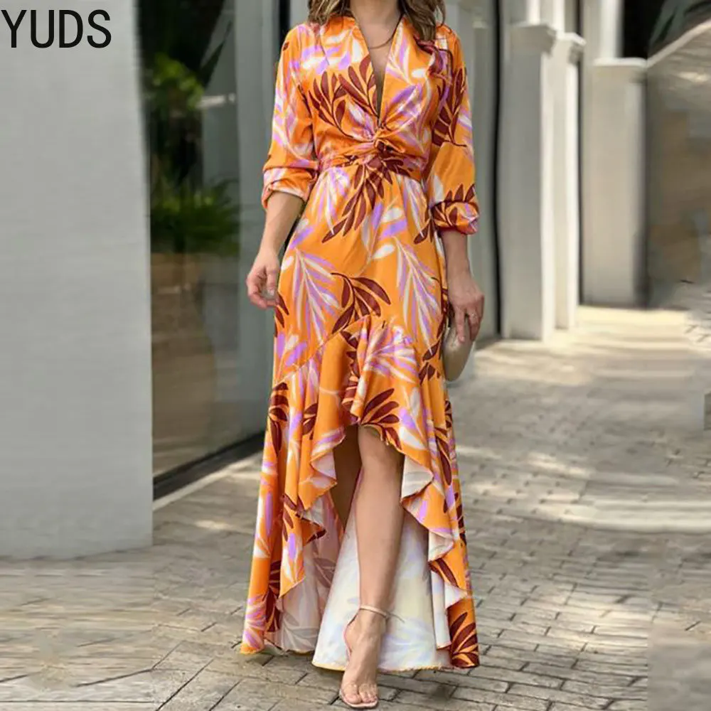 Spring Elegant Long Sleeve Print Maxi Dress Women 2022 Summer Fashion Casual Floral Print Asymmetrical Lace Up Dresses Elegant 
Spring Elegant Long Sleeve Print Maxi Dress Women 2022 Summer Fashion Casual Floral Print Asymmetrical Lace Up Dresses Elegant