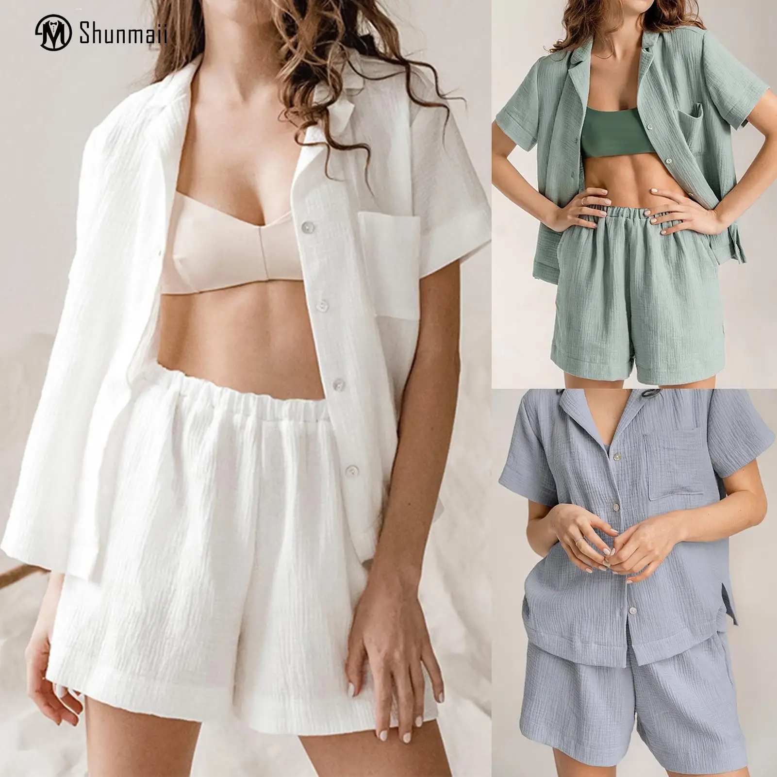 Cotton Short Sleeve Shirt+Shorts Casual Single Breasted Women Shirts+Loose Shorts Sleepwear Simple Fashion Pajamas
Cotton Short Sleeve Shirt+Shorts Casual Single Breasted Women Shirts+Loose Shorts Sleepwear Simple Fashion Pajamas