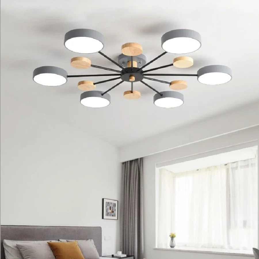 

Nordic LED Light Wooden Chandelier Lights easy replac the Bulbs For Living Room Lighting Fixtures Black/white /Gray