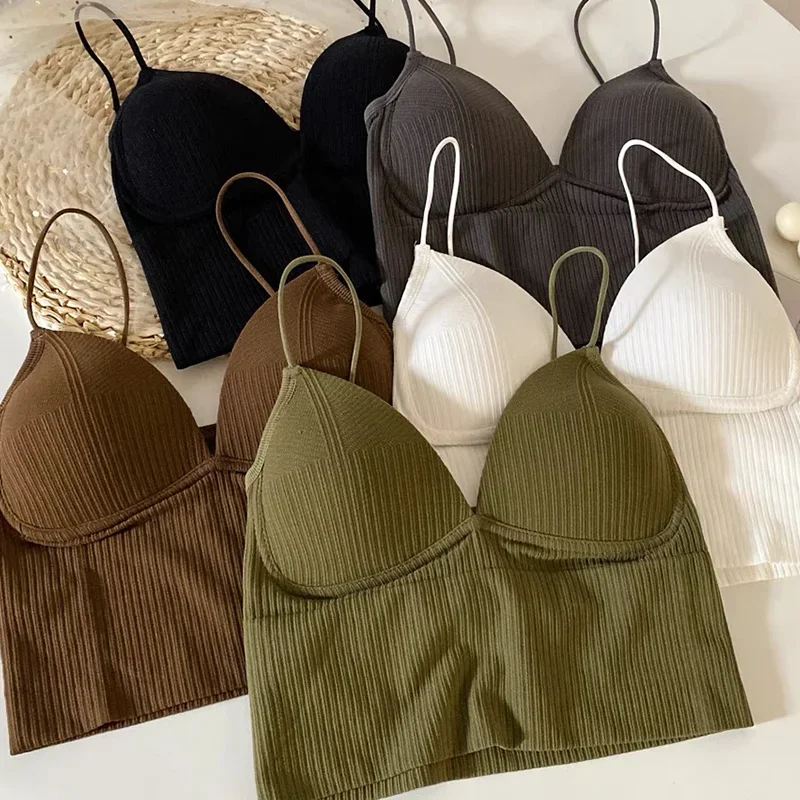 Women Seamless Crop Top Underwear Wire-Free V-Shaped Camisole Thin Straps Striped Solid Bralette Lingerie One-Piece Tube Tops
Women Seamless Crop Top Underwear Wire-Free V-Shaped Camisole Thin Straps Striped Solid Bralette Lingerie One-Piece Tube Tops