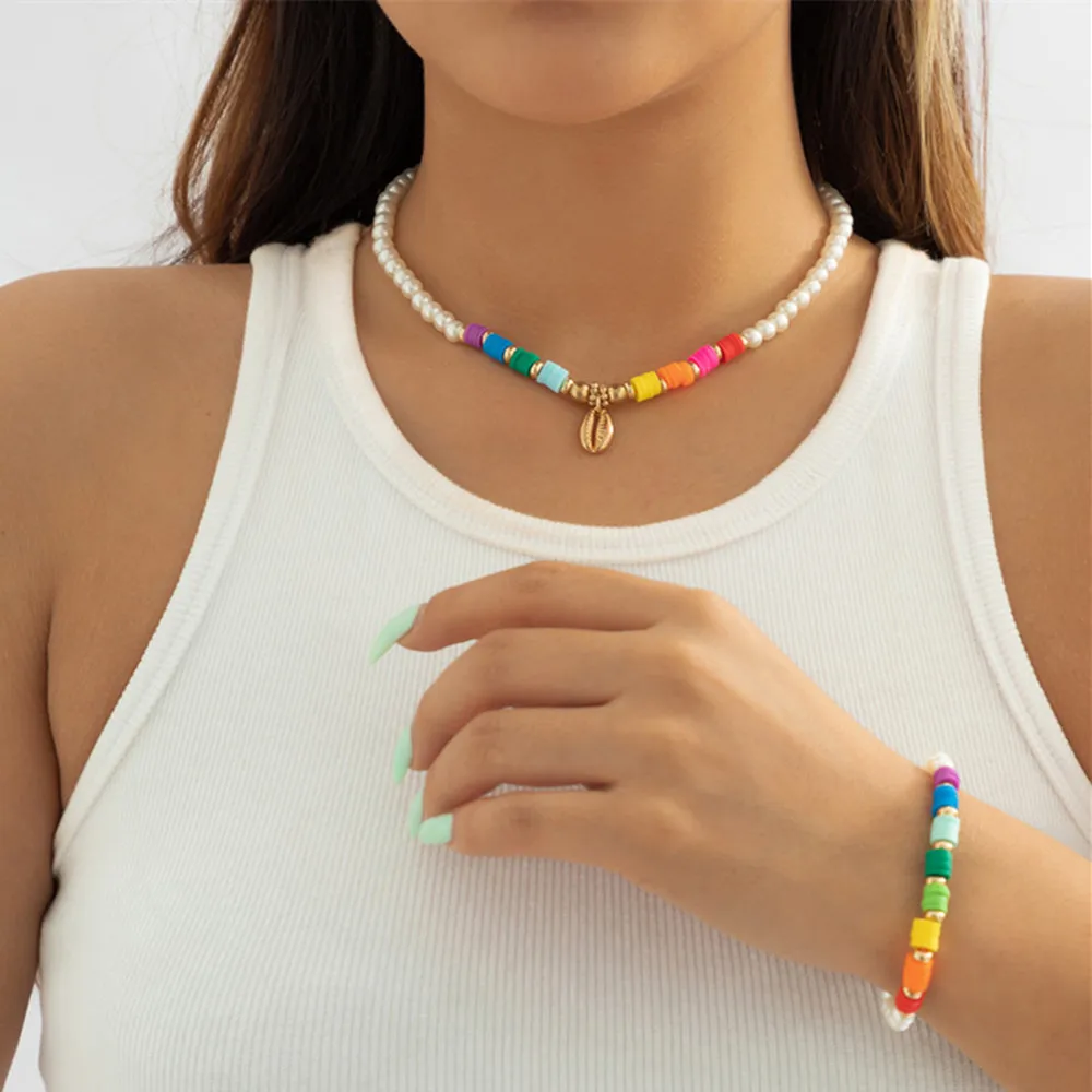IngeSight.Z Bohemian Colorful Polymer Clay Pearls Choker Necklace For Women Gold Color Shell Pendant Neck Bracelet Set Jewelry
IngeSight.Z Bohemian Colorful Polymer Clay Pearls Choker Necklace For Women Gold Color Shell Pendant Neck Bracelet Set Jewelry