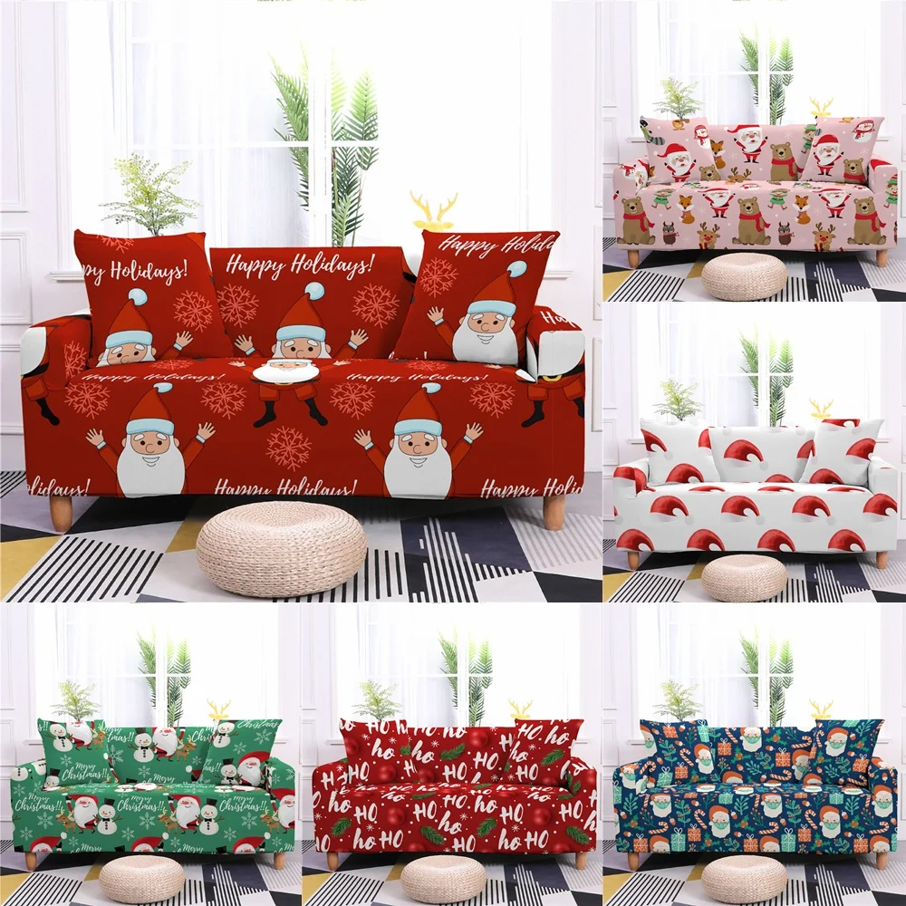 

Christmas Decor Elastic Sofa Cover for Living Room Xmas Santa Elk Claus Sofa Slipcover Corner Sofa Cover Sectional Couch Cover