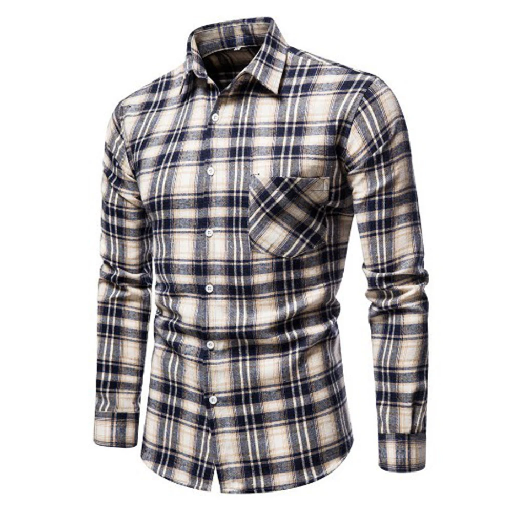 

Fashion Brushed Plaid Classical Men‘s Shirts And Blouses Long Sleeve Flannel Work Casual Clothing Tops Shirt For Men
