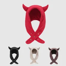 Japan Yabi Cute Devil Ears Cow Horn Thunderbolt Hat Women Autumn Winter Warm Suede Ear Protection Set Head Cap Y2K Beanies