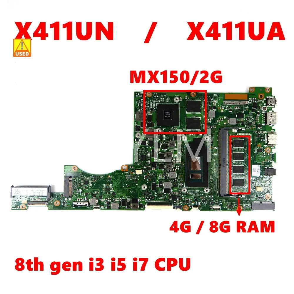 

Б/у материнская плата X411UN 4G/8G RAM i3/i5/i7CPU MX150/2G для Asus X411 X411U X411UNV X411UQ X411UA S4200U S4200, материнская плата для ноутбука
