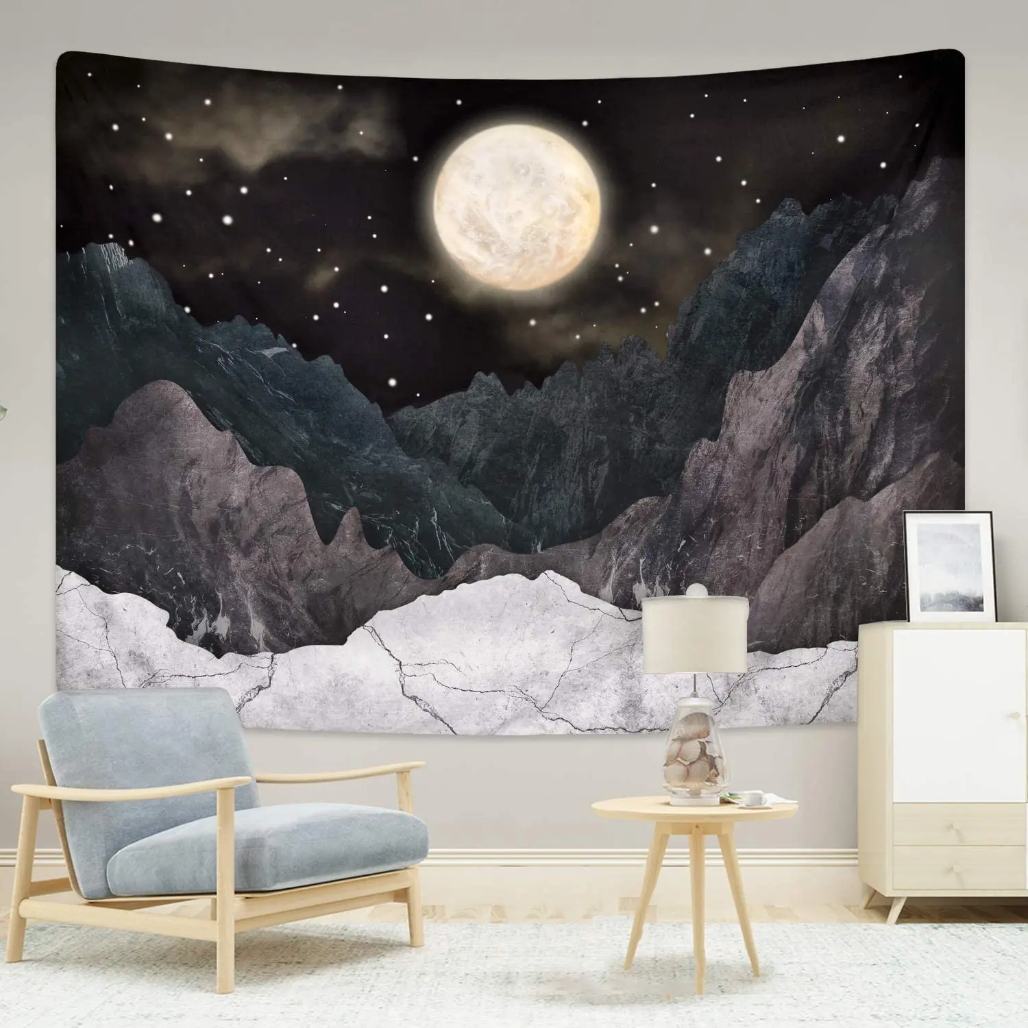 

Mountain Tapestry Moon Stars Tapestries Night Starry Sky Tapestry Nature Tapestry Landscape Mountain Tapestry Wall Hanging Decor