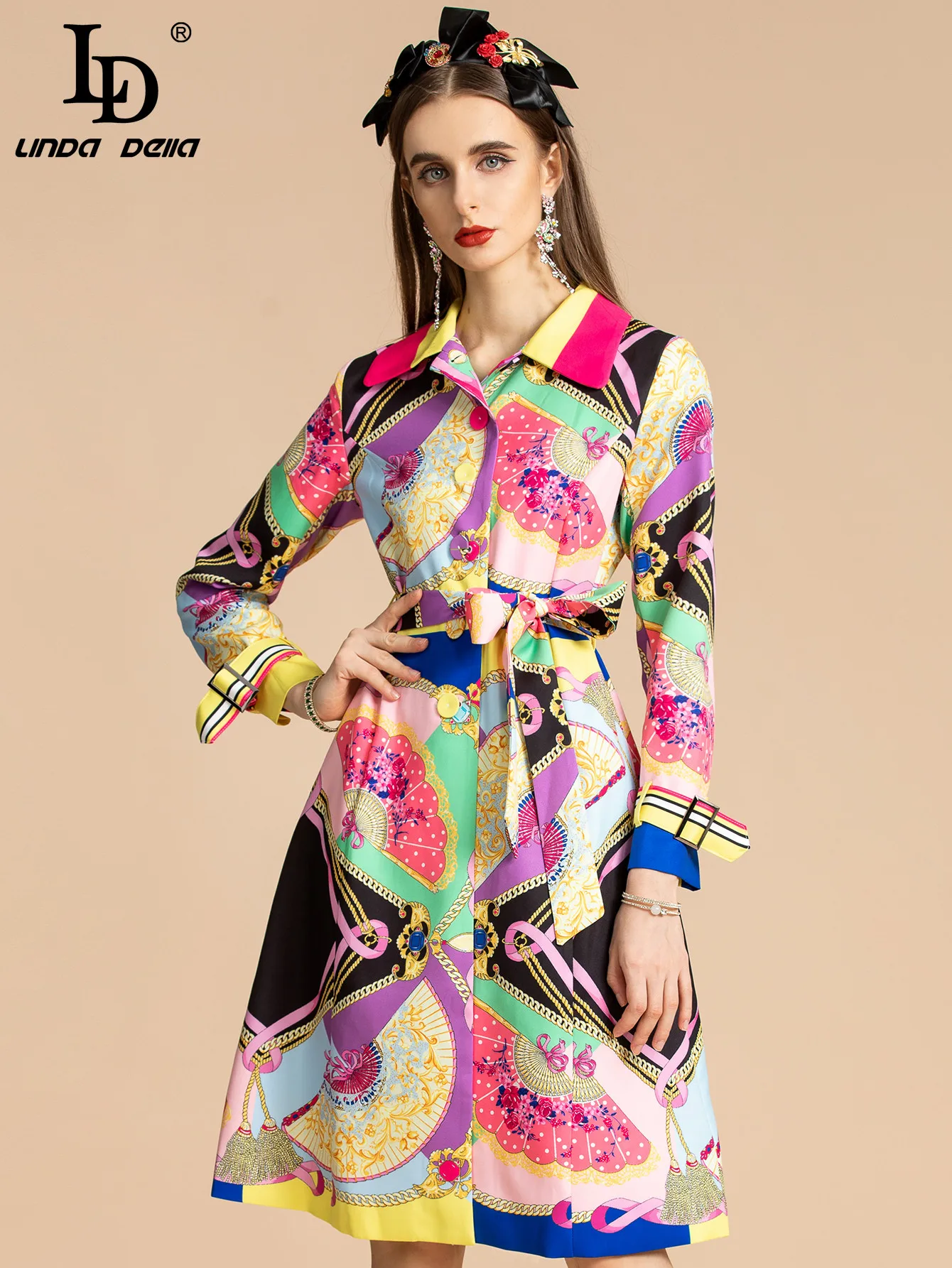LD LINDA DELLA Fashion Runway Autumn Dress Women's Turn-down Collar Long sleeve Belted Flower Print Vintage Party Dresses
LD LINDA DELLA Fashion Runway Autumn Dress Women's Turn-down Collar Long sleeve Belted Flower Print Vintage Party Dresses