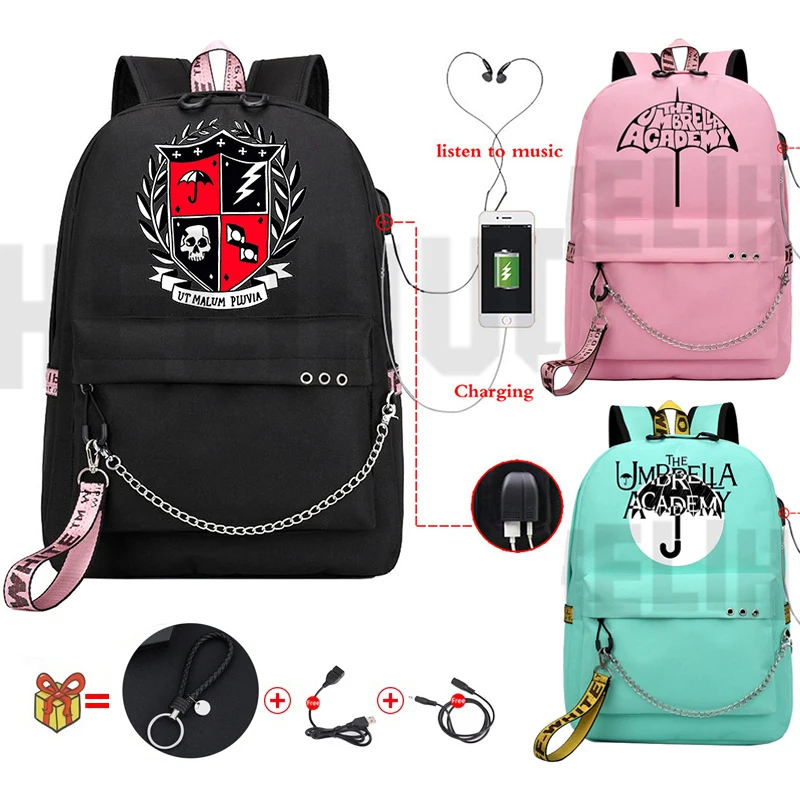 The Umbrella Academy Backpack with Chains Softback Bookbag Women USB Charging Travelbag Kawaii School Bags Teenage Girls Mochila
The Umbrella Academy Backpack with Chains Softback Bookbag Women USB Charging Travelbag Kawaii School Bags Teenage Girls Mochila