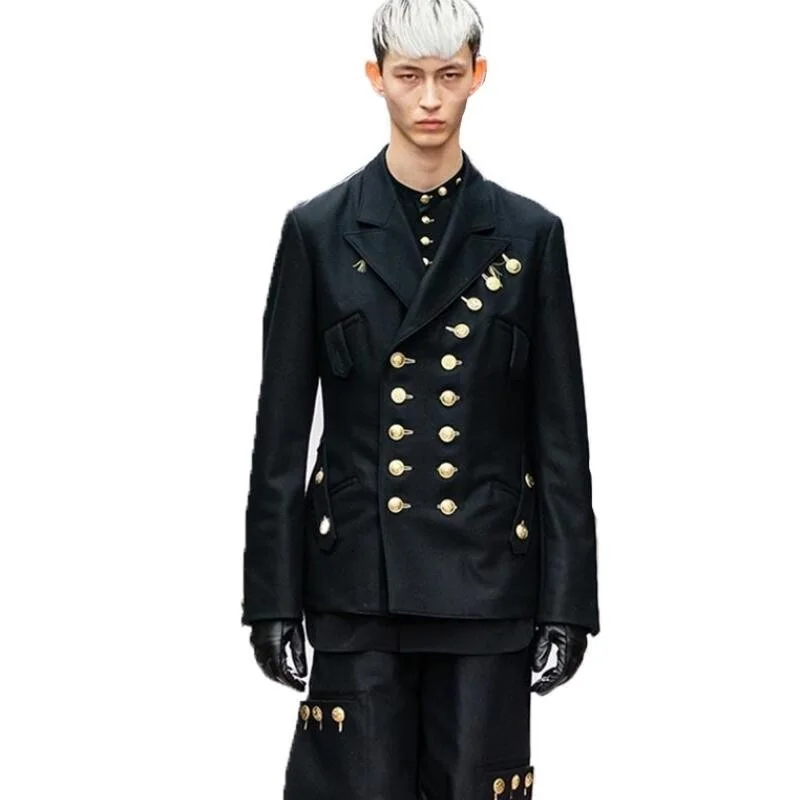 Men Personalized Blazer Spring Fashion Black Slim Double Breasted Suit Coat Nightclub Male Hip Hop Jacket Stage Singers Costumes
Men Personalized Blazer Spring Fashion Black Slim Double Breasted Suit Coat Nightclub Male Hip Hop Jacket Stage Singers Costumes
