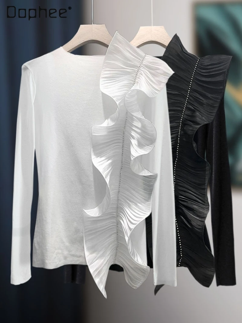 Women's Long Sleeve Rhinestones Ruffle Top 2022 Spring and Autumn New Stylish Diamond Ruffles T-shirt Irregular Bottoming Shirts
Women's Long Sleeve Rhinestones Ruffle Top 2022 Spring and Autumn New Stylish Diamond Ruffles T-shirt Irregular Bottoming Shirts