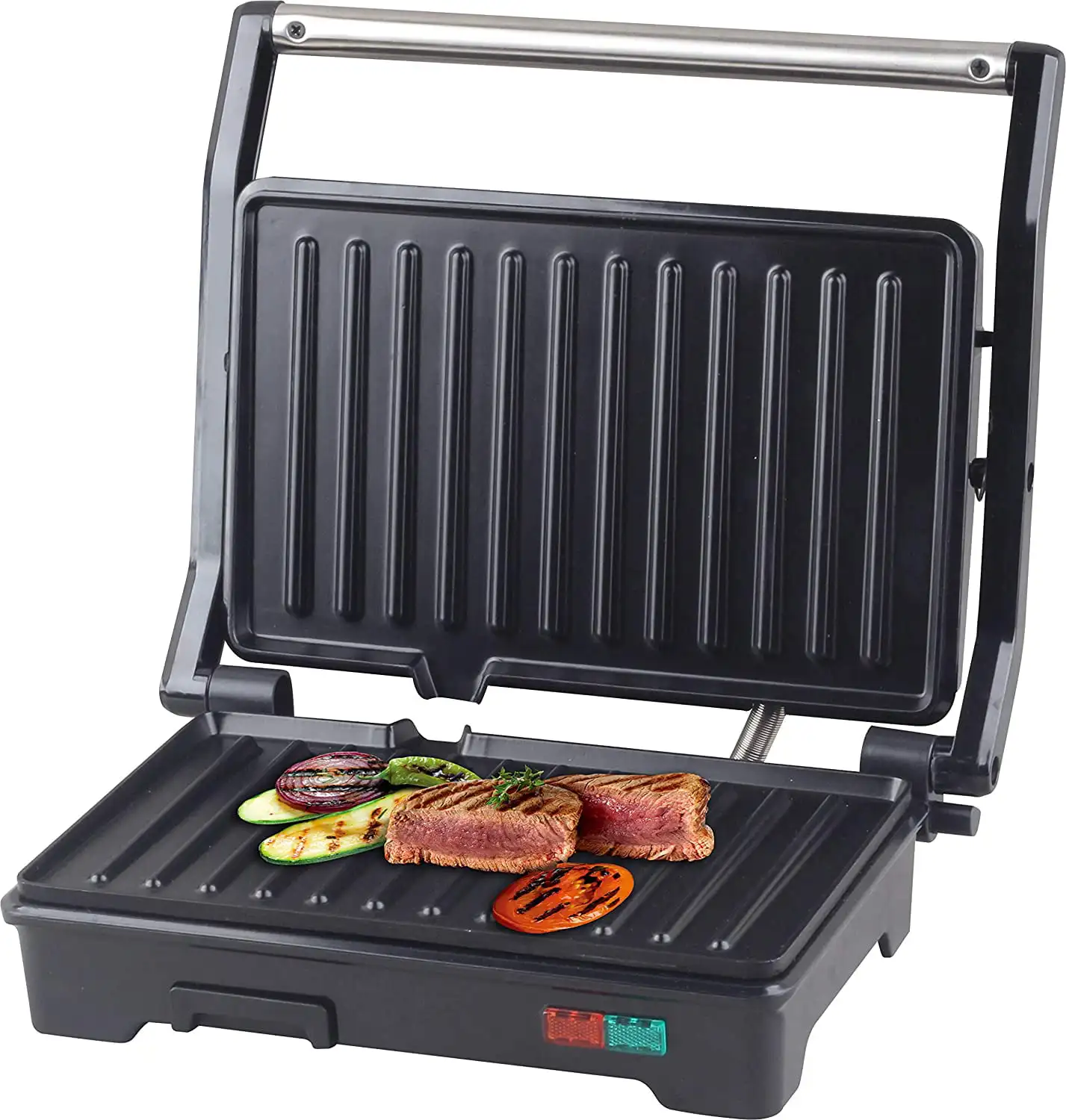 Panini Press Grill and Sandwich Maker 180 Degree Open Ceramic Plates Stainless Steel Finish
Panini Press Grill and Sandwich Maker 180 Degree Open Ceramic Plates Stainless Steel Finish