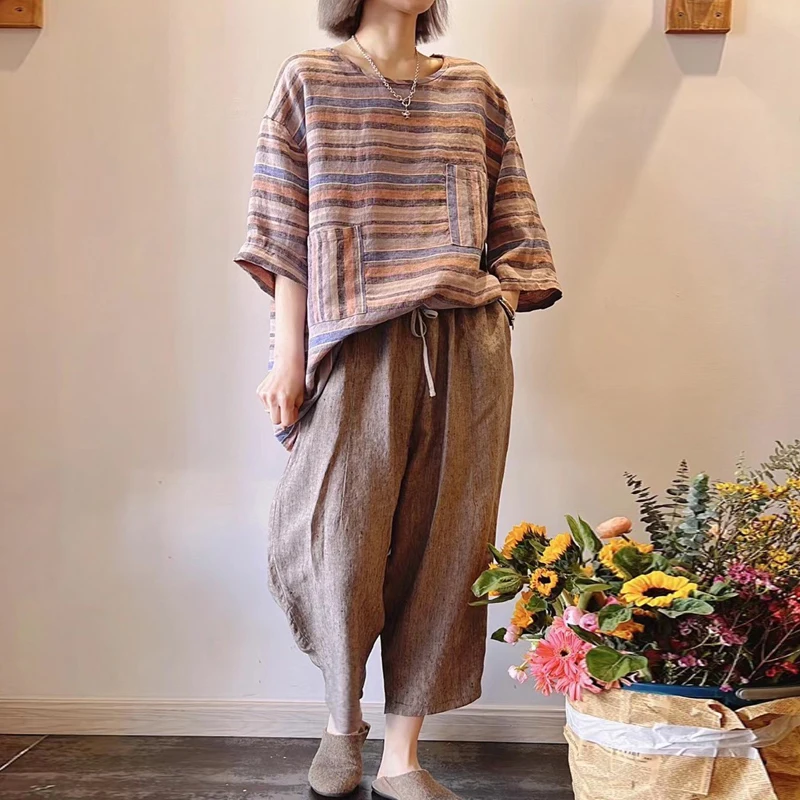 Женские винтажные полосатые льняные рубашки Johnature, повседневные свободные блузки контрастных цветов с круглым вырезом и короткими рукавами в японском стиле для весны и лета, 2023
Женские винтажные полосатые льняные рубашки Johnature, повседневные свободные блузки контрастных цветов с круглым вырезом и короткими рукавами в японском стиле для весны и лета, 2023