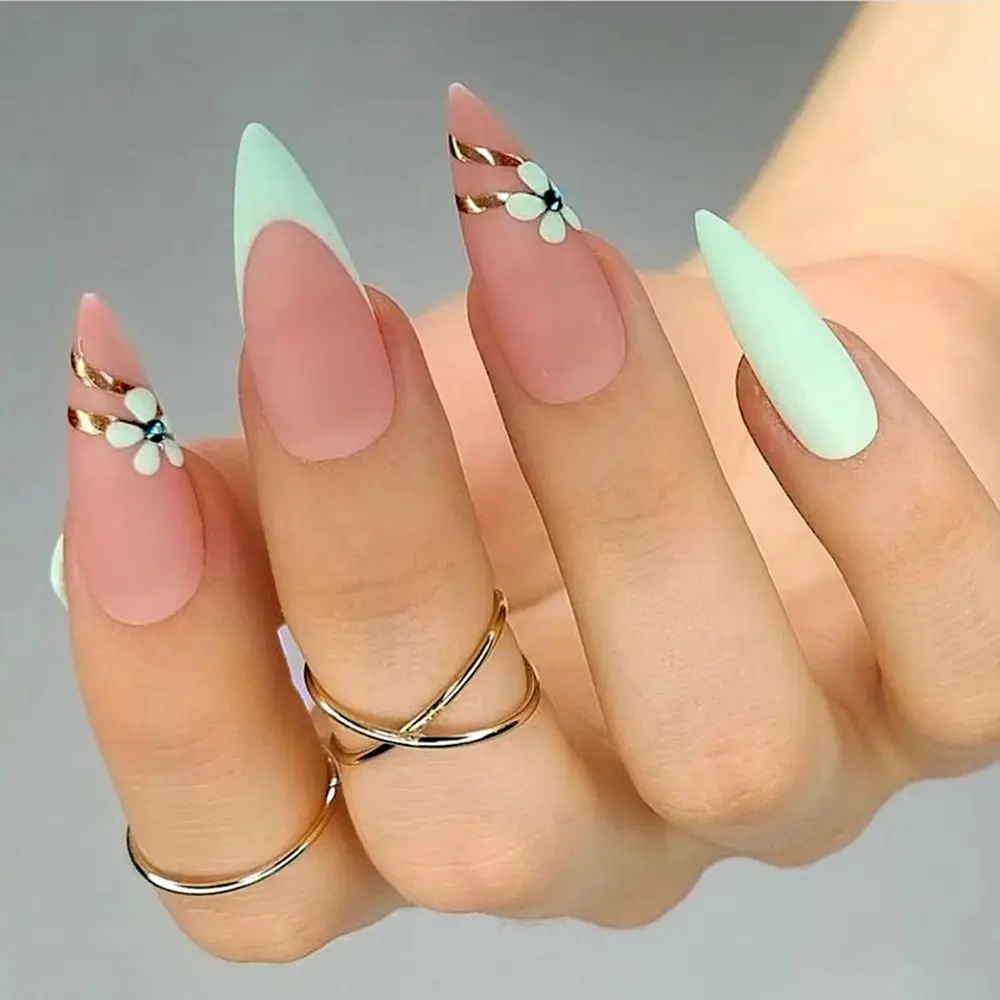 24pcs Nail Tips Frosted Blue Rhinestone Press on Nails Small Flower Green French Long Almond Fake Nails
24pcs Nail Tips Frosted Blue Rhinestone Press on Nails Small Flower Green French Long Almond Fake Nails
