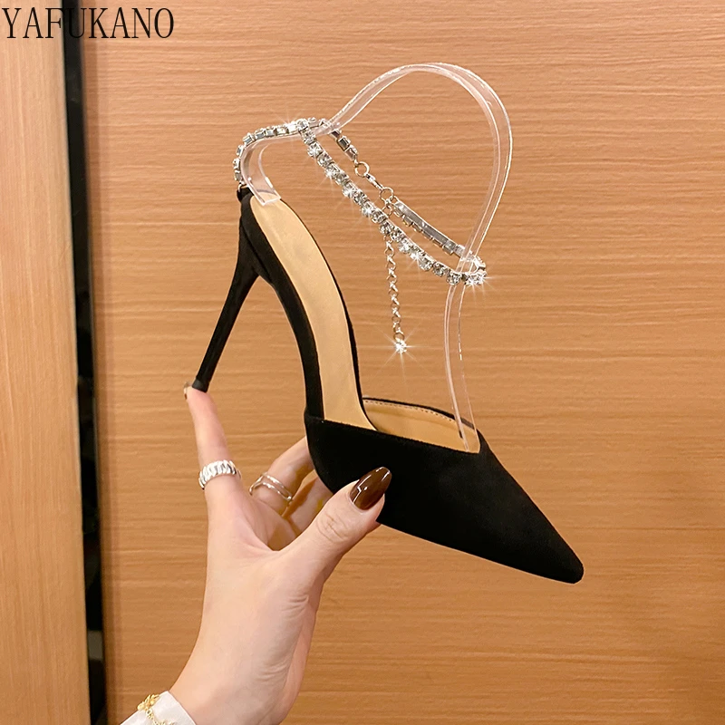Luxury Style Rhinestone Chain Ankle Buckle High Heels Summer New Black Sexy Stiletto Baotou Sandals Party Dress Slingback Pumps
Luxury Style Rhinestone Chain Ankle Buckle High Heels Summer New Black Sexy Stiletto Baotou Sandals Party Dress Slingback Pumps