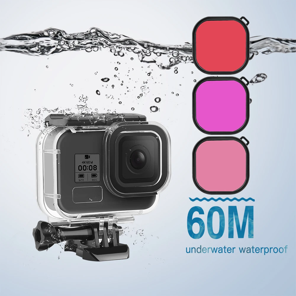 GoPro Hero 8 Waterproof Case 60M Red Purple Pink Lens Filter Diving Housing Cover Protector Underwater Go Pro Camera Accessories
GoPro Hero 8 Waterproof Case 60M Red Purple Pink Lens Filter Diving Housing Cover Protector Underwater Go Pro Camera Accessories