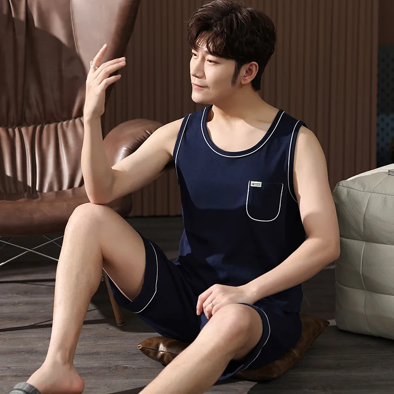Summer men's pajamas vest suit modal loose large casual student sleeveless men's home clothes
Summer men's pajamas vest suit modal loose large casual student sleeveless men's home clothes