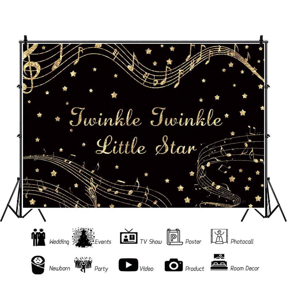 Black Twinkle Children Backdrops Photography Gold Musical Notation Birthday Party Photo Background for Shooting Decor
Black Twinkle Children Backdrops Photography Gold Musical Notation Birthday Party Photo Background for Shooting Decor