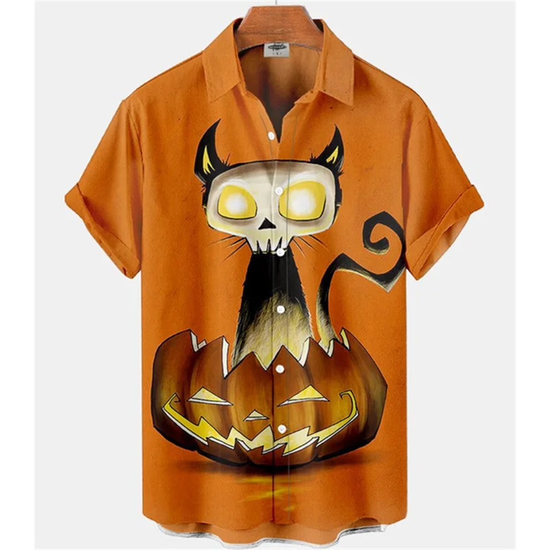 

Y2k Tops Men's Short Sleeve Shirts Summer For Men Pumpkin Theme 3D Printing Hawaiian Shirt Oversized Harajuku Style Clothes Tops