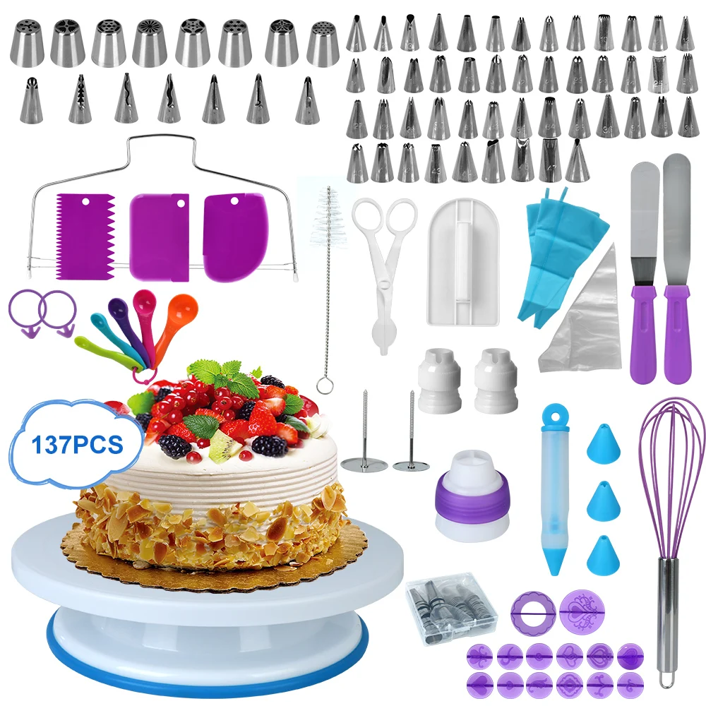 Piping Bag Set Pastry Turntable Kit Rotating Stand Baking Tools Accessories Cake Decorating Tools Kit 137Pcs Piping Nozzle
Piping Bag Set Pastry Turntable Kit Rotating Stand Baking Tools Accessories Cake Decorating Tools Kit 137Pcs Piping Nozzle