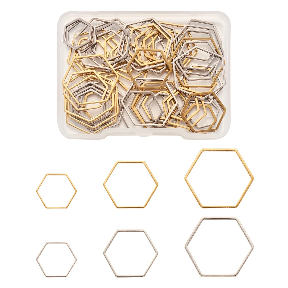 60Pcs Hollow Stainless Steel Charms Pendants Hexagon Frame Jewelry Findings Bezels Linking Ring for DIY Earring Necklace Making
60Pcs Hollow Stainless Steel Charms Pendants Hexagon Frame Jewelry Findings Bezels Linking Ring for DIY Earring Necklace Making