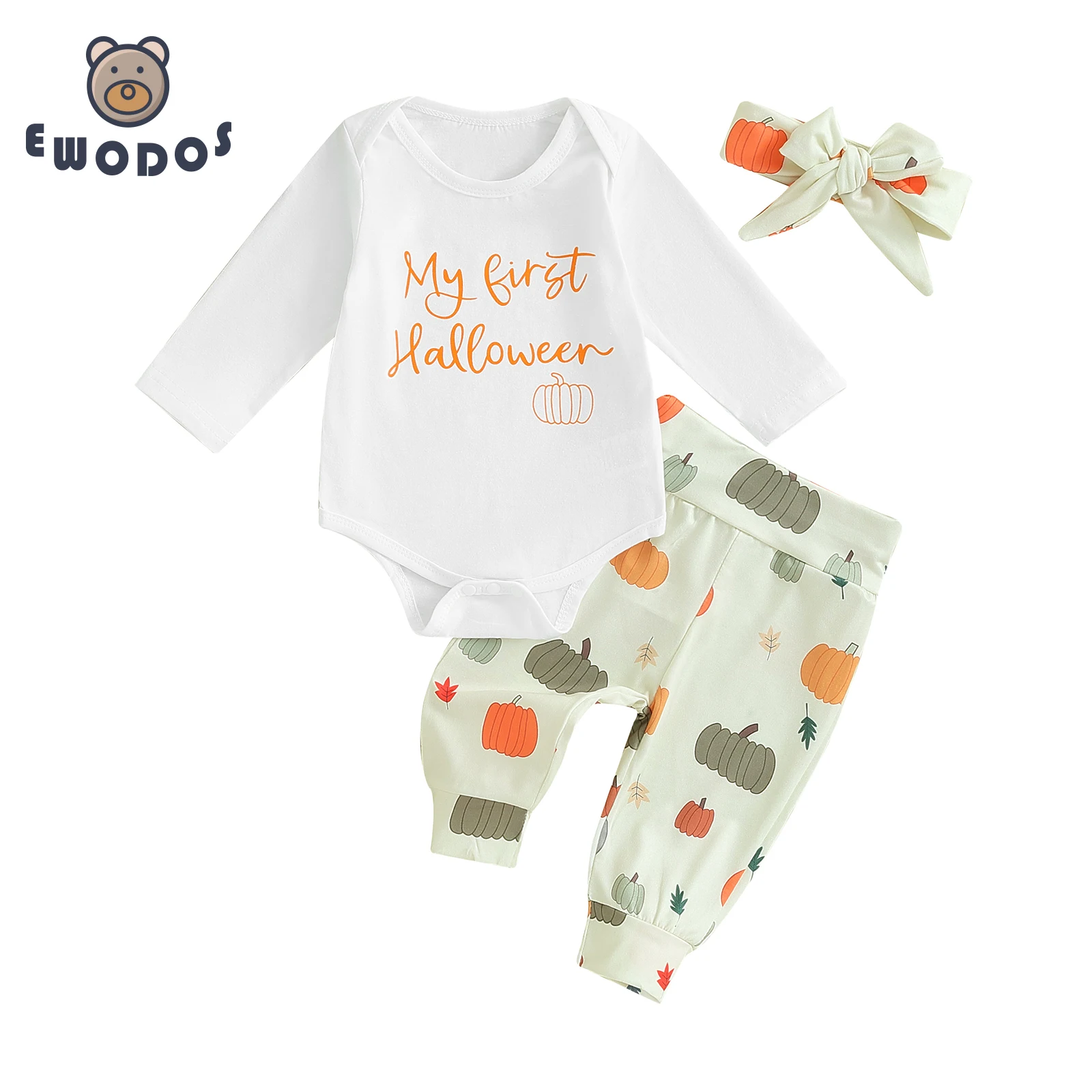 EWODOS Toddler Baby Girls 3PCS Outfit Pants Set Halloween Letter Print Long Sleeves Bodysuit Pumpkin Pants Headband Baby's Sets
EWODOS Toddler Baby Girls 3PCS Outfit Pants Set Halloween Letter Print Long Sleeves Bodysuit Pumpkin Pants Headband Baby's Sets