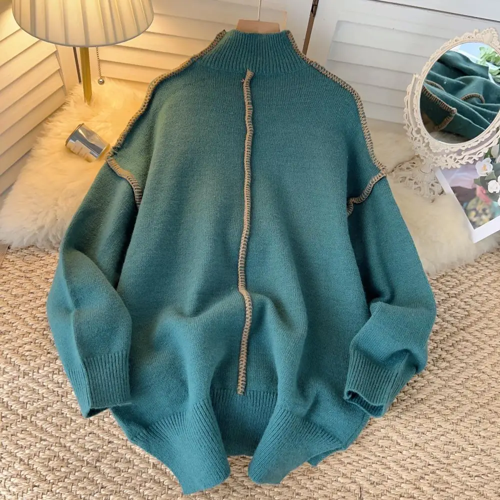 Knitted Chic Sweater Women Patchwork Sweaters Irregular Pullover Top Female Casual Ladies High Collar Loose Clothes Dropshipping
Knitted Chic Sweater Women Patchwork Sweaters Irregular Pullover Top Female Casual Ladies High Collar Loose Clothes Dropshipping