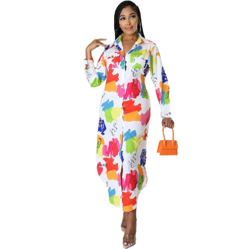 Graffiti Fashion Sexy Shirts Long Dress Spring Autumn Party African Dresses For Women Button Cardigan African Clothes Vestidos
Graffiti Fashion Sexy Shirts Long Dress Spring Autumn Party African Dresses For Women Button Cardigan African Clothes Vestidos