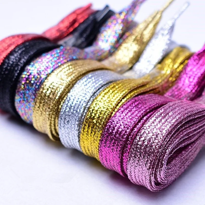 

1 Cm Width Colorful Lurex Shoelaces Trendy Bright Colorful Shoelaces Sneaker White Casual Sports Leather Shoes Laces Shoelaces
