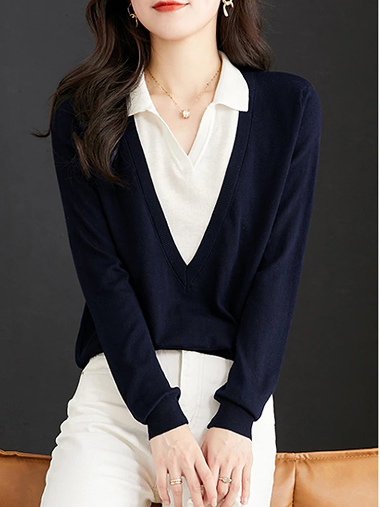 Вязаный пуловер в стиле пэчворк, с V-образным вырезом
Вязаный пуловер в стиле пэчворк, с V-образным вырезом