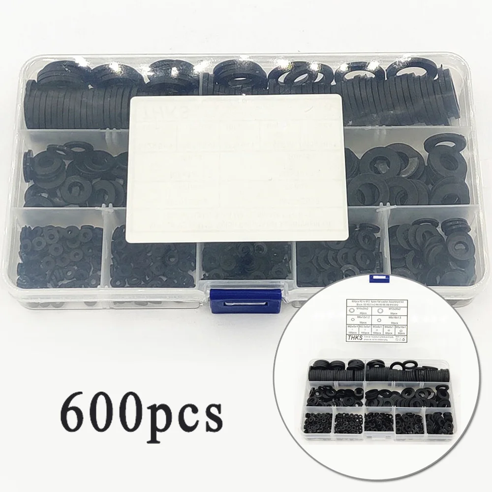 600Pcs M2 M2.5 M3 M4 M5 M6 M8 M10 M12 Black Plastic Nylon Flat Washer Plane Spacer Insulation Gasket Ring For Screw With Box
600Pcs M2 M2.5 M3 M4 M5 M6 M8 M10 M12 Black Plastic Nylon Flat Washer Plane Spacer Insulation Gasket Ring For Screw With Box