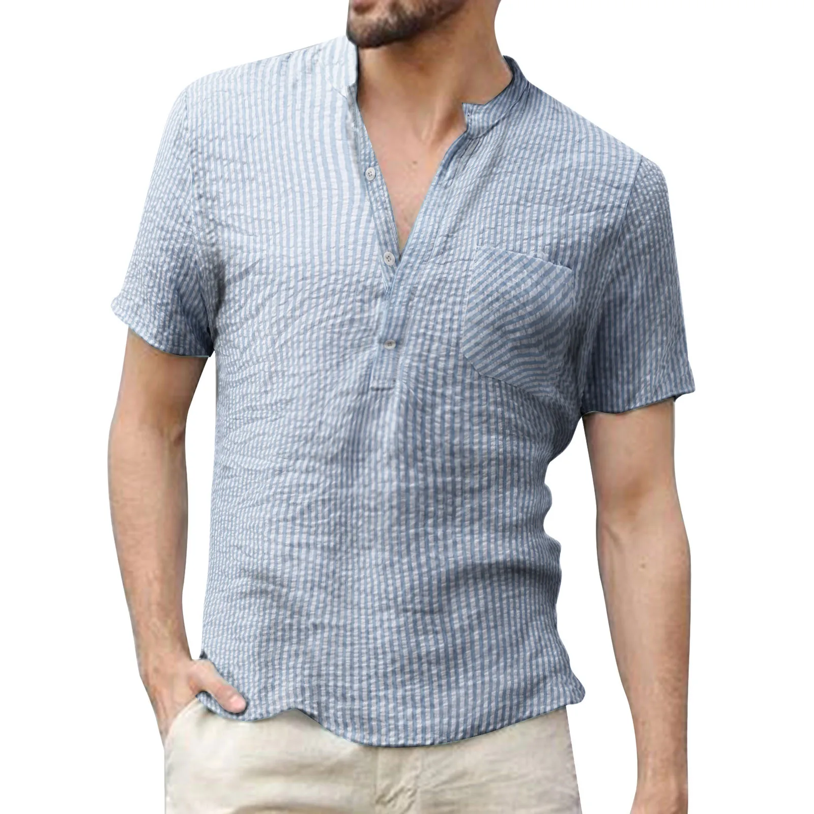 Men Fashion Casual Top Shirts Linen Striped Collar Pocket Short Sleeve Shirt Fashion Loose Top Mens Stylish Shirts Slim Fit
Men Fashion Casual Top Shirts Linen Striped Collar Pocket Short Sleeve Shirt Fashion Loose Top Mens Stylish Shirts Slim Fit