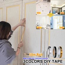 50m/Roll Self-adhesive Tile Tape Brushed Gold Silver Floor Edging Waterproof Seam Wall Stickers Wall Gap Ceiling Home Decoration