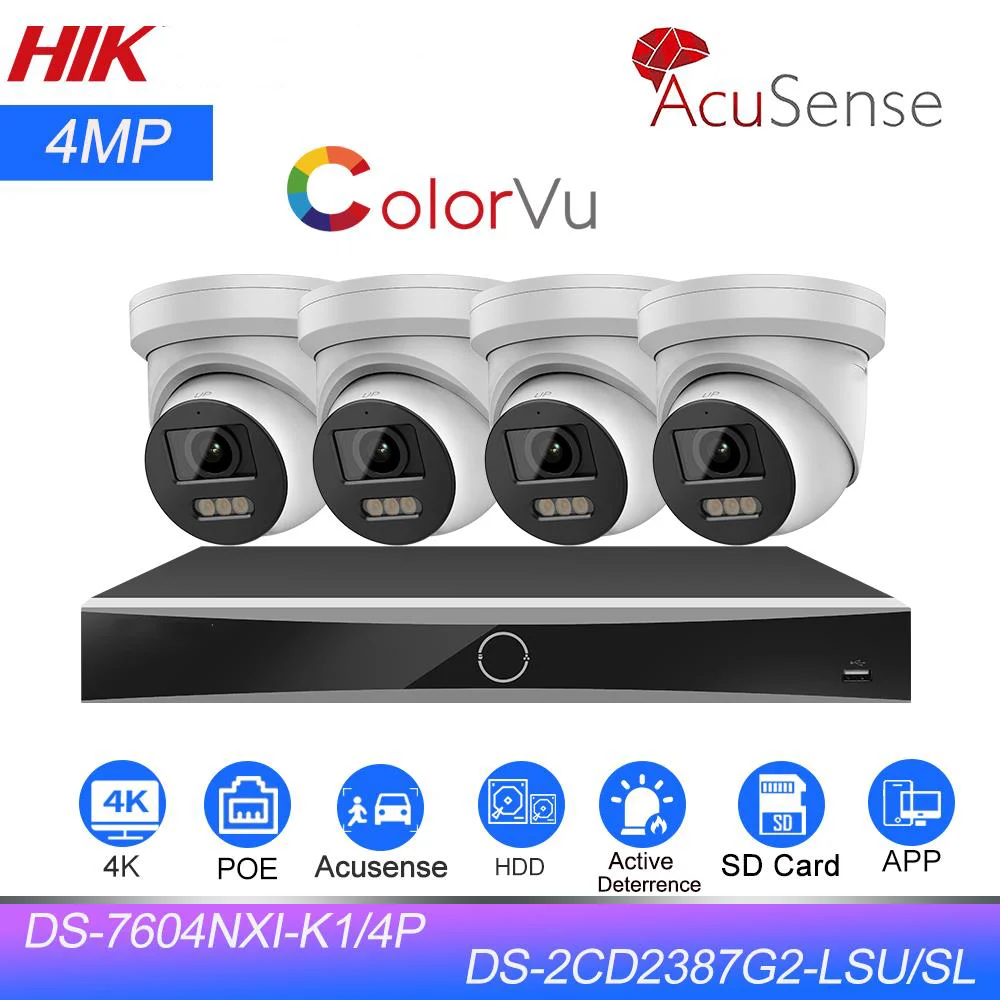 

Hikvision 4K CCTV Surveillance camera Kits 4CH DS-7604NXI-K1/4P 8MP ColorVu IP Camera DS-2CD2387G2-LSU/SL Security protection