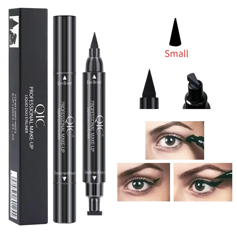 

Double Head Stamp Eyeliner 2in1 Triangle Seal Waterproof Fast Dry Liquid Eyeliner Pencil Quick Drying Thick Black Eye Liner Pen