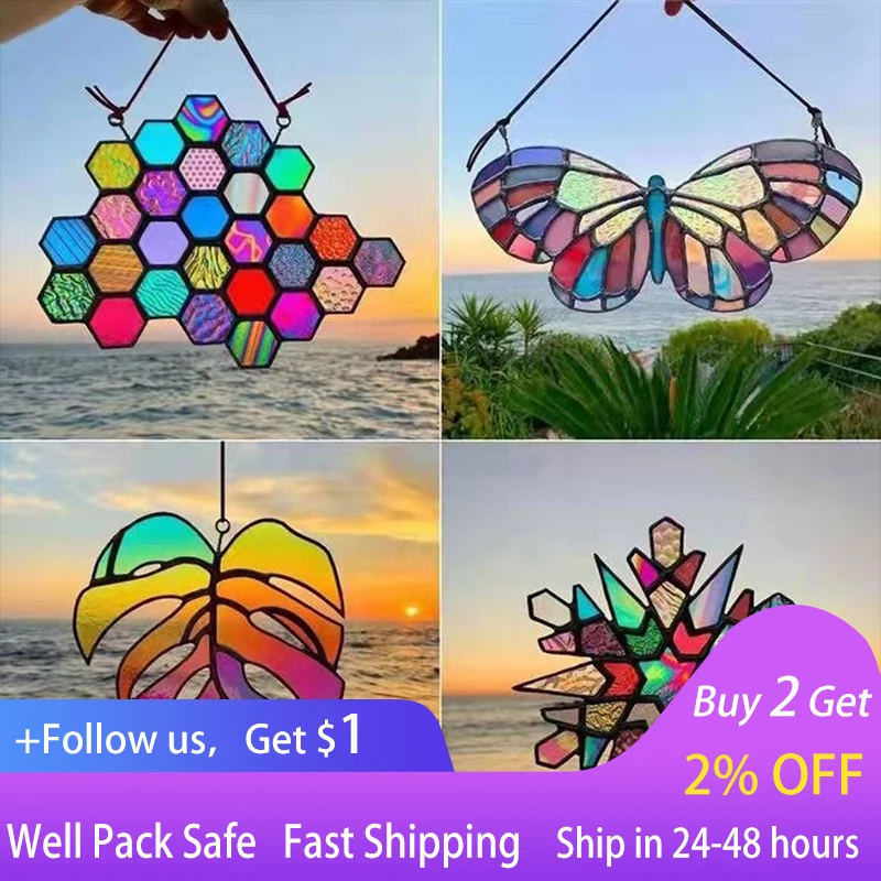 Цветные акриловые подвески в виде снежинок, бабочки, листьев 
Цветные акриловые подвески в виде снежинок, бабочки, листьев