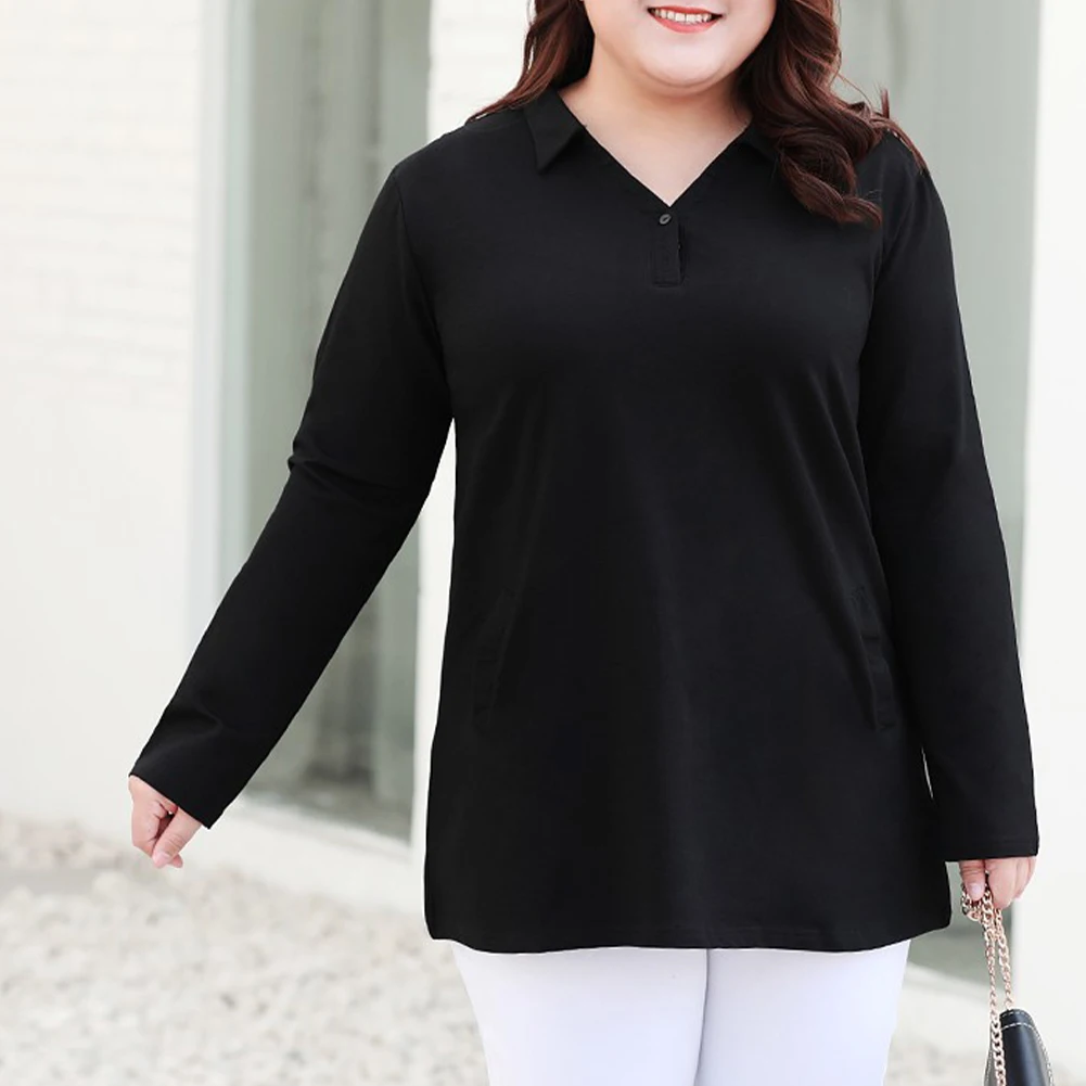 Womens Plus Size 5xl Lapel T-shirts Casual Solid Long Sleeve Tops All-match Oversized Pullovers Loose Office Lady Tee Shirt A30
Womens Plus Size 5xl Lapel T-shirts Casual Solid Long Sleeve Tops All-match Oversized Pullovers Loose Office Lady Tee Shirt A30