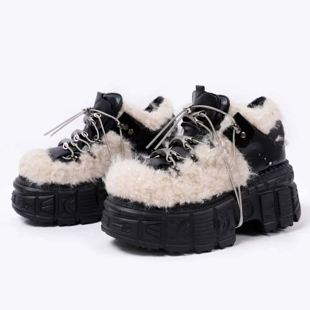 Fur Wool Rock Punk Style Chunky Heel Ankle Boots Christmas All-Match Metal Shoelace Lace Up Boots Round Toe Platform Casual Boot
Fur Wool Rock Punk Style Chunky Heel Ankle Boots Christmas All-Match Metal Shoelace Lace Up Boots Round Toe Platform Casual Boot