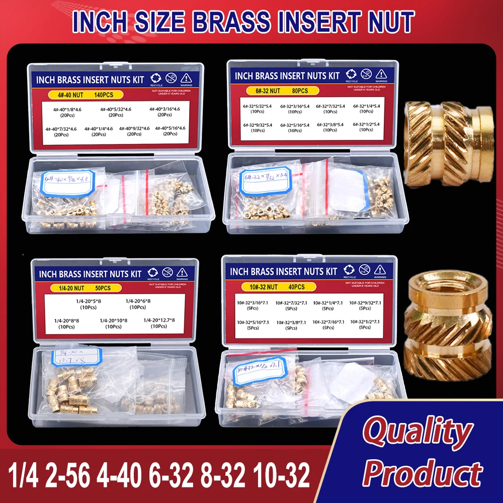 Inch Size Brass Insert Nut Heat Threaded Knurled Hot Melt Embedded Copper Nut for 3D Printing Set 1/4 2-56 4-40 6-32 8-32 10-32
Inch Size Brass Insert Nut Heat Threaded Knurled Hot Melt Embedded Copper Nut for 3D Printing Set 1/4 2-56 4-40 6-32 8-32 10-32